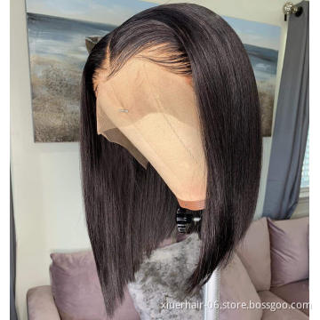 Wholesale Short Straight Indian Virgin Human Hair Highlight Color Film 13 X 4 Swiss Transparent Hd Lace Frontal Bob Wig